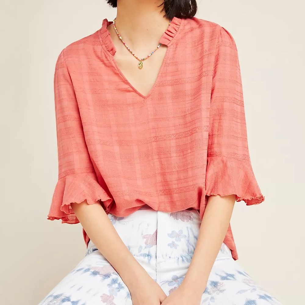 Anthropologie Ruffled Bell Sleeve Blouse by Dolan Sz S EUC